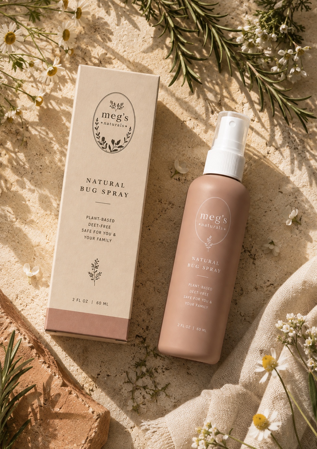 Megs Naturals dusty pink spray among garden flowers and natural light
